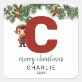 Kinder Elf Inital C Christmas Vierkante Sticker (Voorkant)
