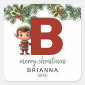Kinder Elf Initiaal B Kerst Vierkante Sticker (Voorkant)