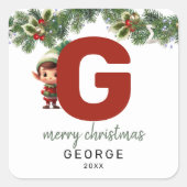 Kinder Elf Initiaal G Kerst Vierkante Sticker (Voorkant)