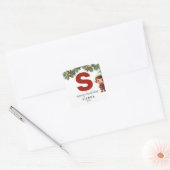 Kinder Elf Initiaal's Christmas Vierkante Sticker (Envelop)