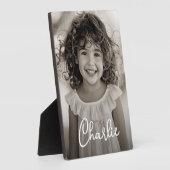 Kinder familiefoto modern script naam tekst fotoplaat (Zijkant)