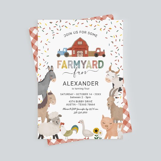 Kinder Farmyard Fun Birthday Uitnodiging