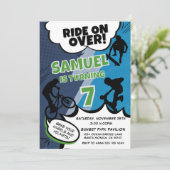 Kinder fiets-, skateboard- en scooterverjaardagsfe kaart (Staand voorkant)