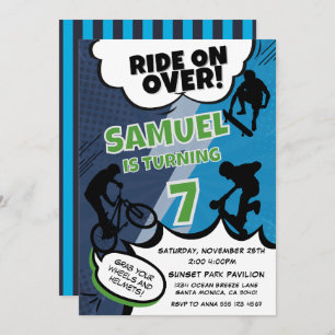 Kinder fiets-, skateboard- en scooterverjaardagsfe kaart