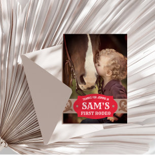 Kinder FIrst Rodeo Rood/Bruin Western Foto Bedankkaart
