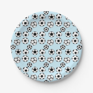 Kinder football thema voetballen blauw papieren bordje