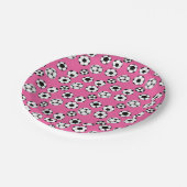 Kinder football thema voetballen roze papieren bordje (Gekanteld)