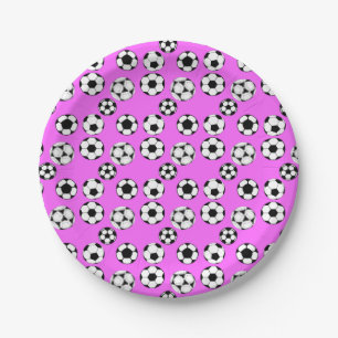 Kinder football thema voetballen warme roze papieren bordje