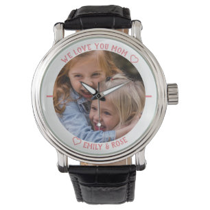 Kinder foto Sjabloon We houden van je mam Roze Ros Horloge
