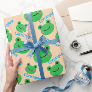 Kinder Fun Birthday Green Frog Cadeaupapier