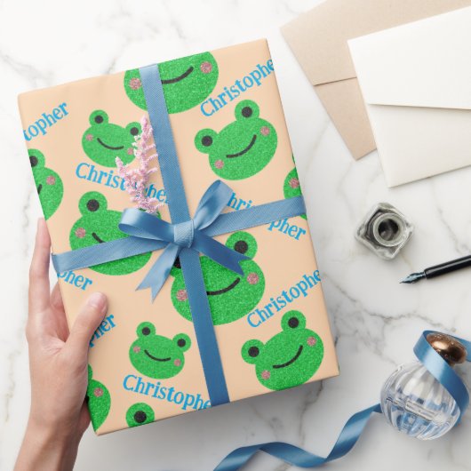 Kinder Fun Birthday Green Frog Cadeaupapier (Geschenken)