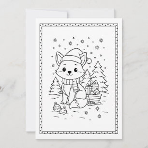Kinder Fun Christmas Fox Kleuren Flat Note Kaart