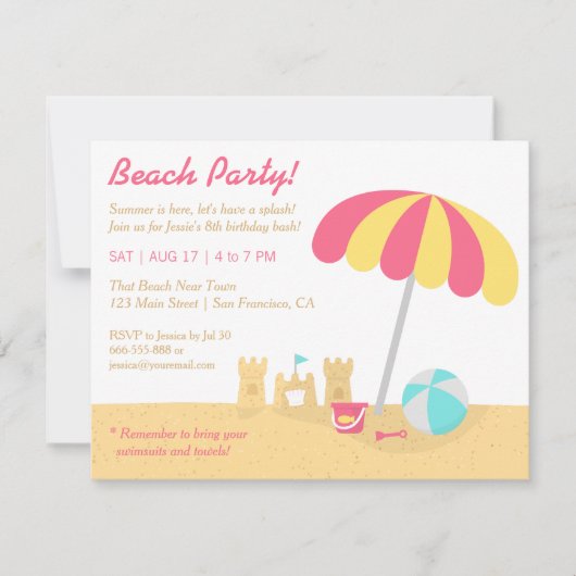 Kinder Fun Sandcastles Beach Verjaardagsfeest Kaart (Voorkant)