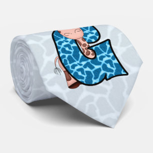 Kinder "G"-monogram Blauwe en bruine Giraffe Stropdas