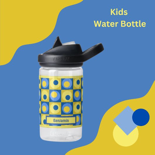 Kinder Geel Blauw Gepersonaliseerd Puntplein Thema Waterfles