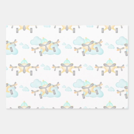 Kinder Geel Vliegtuig Vliegende Luchtvaart Verjaar Inpakpapier Vel (Voorkant)