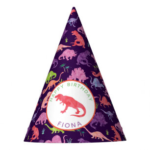Kinder gepersonaliseerd dinosaurus Birthday Paars Feesthoedjes