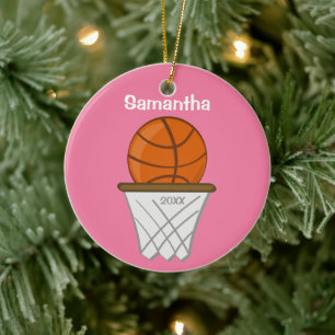Kinder gepersonaliseerd meisje Basketball roze kee Keramisch Ornament