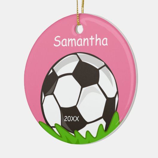 Kinder gepersonaliseerd Voetbal Roze Keramisch Ornament (Links)