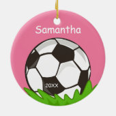 Kinder gepersonaliseerd Voetbal Roze Keramisch Ornament (Achterkant)