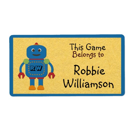 Kinder gepersonaliseerde Blue Robot Speelgoed Stic Etiket (Voorkant)