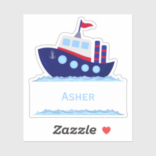 Kinder gepersonaliseerde Blue Sailboat naamlabel S Sticker