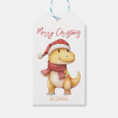Kinder gepersonaliseerde dinosauruskerst cadeaulabel (Voorkant)