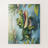 Kinder gepersonaliseerde krokodil legpuzzel (Verticaal)