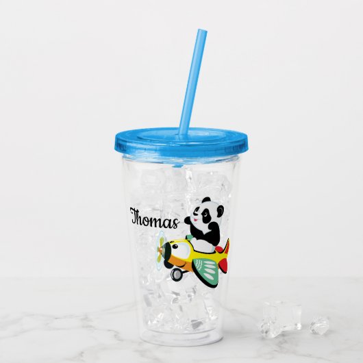 Kinder gepersonaliseerde panda flyer acryl drinkbeker (Achterkant ijs)