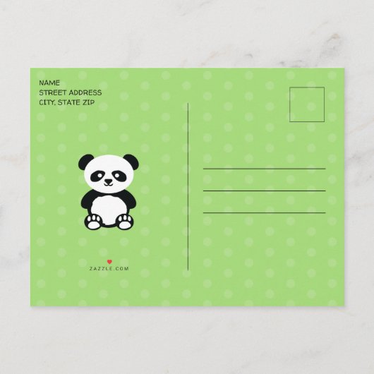 Kinder Gepersonaliseerde Panda Kawaii Groene Verja Uitnodiging Briefkaart (Achterkant)