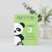 Kinder Gepersonaliseerde Panda Kawaii Groene Verja Uitnodiging Briefkaart (Staand voorkant)