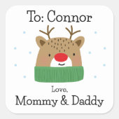 Kinder gepersonaliseerde Schattigee rendieren kers Vierkante Sticker (Voorkant)