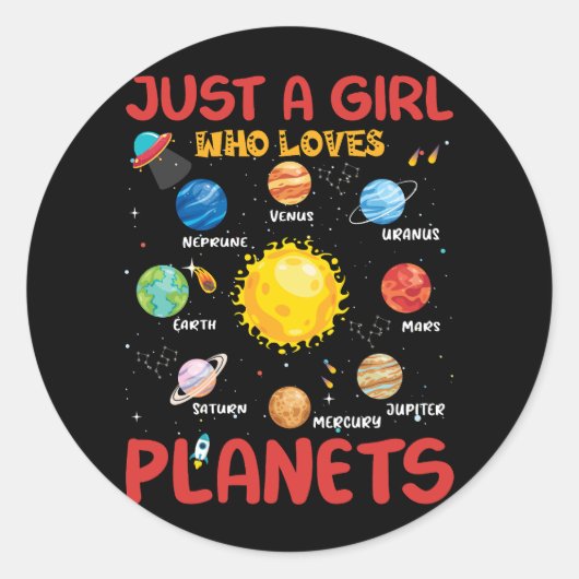 Kinder gewoon meisje dat van planeten houdt, zonne ronde sticker (Voorkant)
