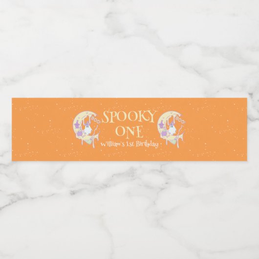 kinder Ghost Moon Spooky One Halloween 1e Verjaard Waterfles Etiket (Enkel label)