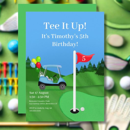 Kinder golfkar op cursusverjaardag kaart