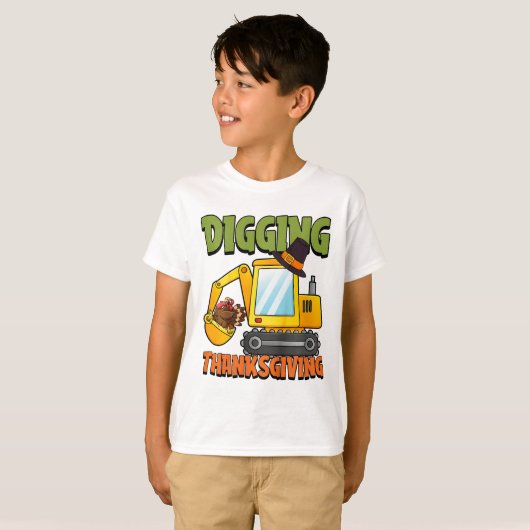 Kinder gravende Thanksgiving Dag Cool Excavator Tu T-shirt (Voorkant volledig)