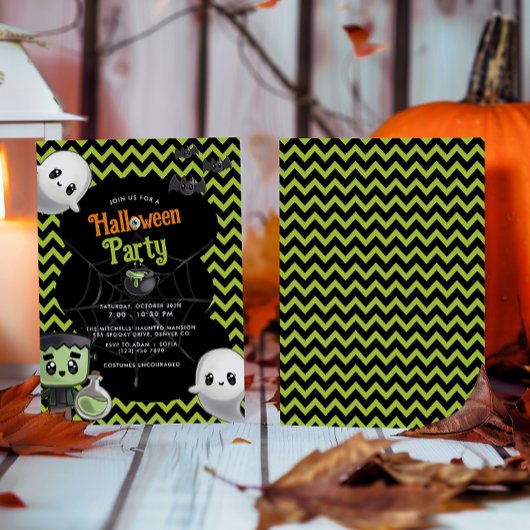 Kinder groene Halloween Party Kaart