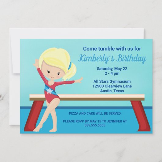 Kinder Gymnastiek Cute Blonde Girls Birthday Kaart (Voorkant)