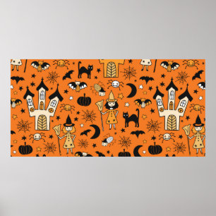Kinder Halloween achtergrond. Naadloze beschermhu Poster