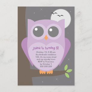 Kinder Halloween Birthday Party Paarse Owl Tree Kaart