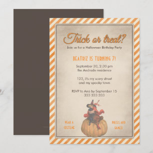 Kinder Halloween Birthday Party Vintag Witch Pumpk Kaart