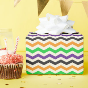 Kinder Halloween Chevron Green Paars Black Sinaasa Cadeaupapier