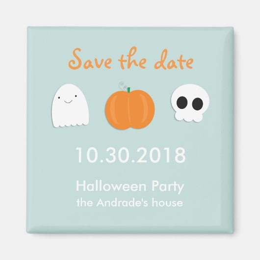 Kinder Halloween Save Date Leuke Ghost Skull Pompo Magneet (Voorkant)