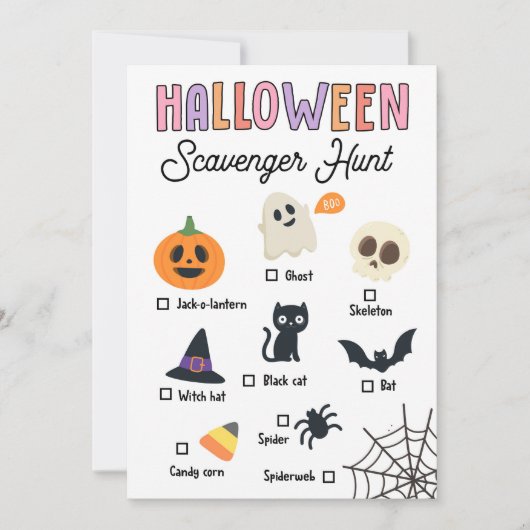 Kinder Halloween Scavenger Hunt Game Kaart (Voorkant)
