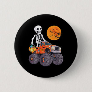 Kinder Halloween Skelet Rijden Monster Truck Funny Ronde Button 5,7 Cm