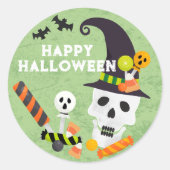 Kinder Halloween Skull & Snoep Favoriete Sticker (Voorkant)