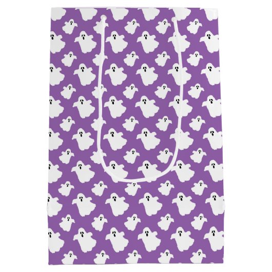 Kinder Halloween Spooky White Ghosts op Paars Medium Cadeauzakje (Achterkant)