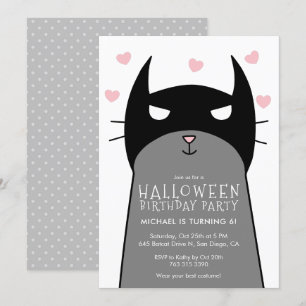 Kinder Halloween verjaardagsfeestje   vleermuiskat Kaart