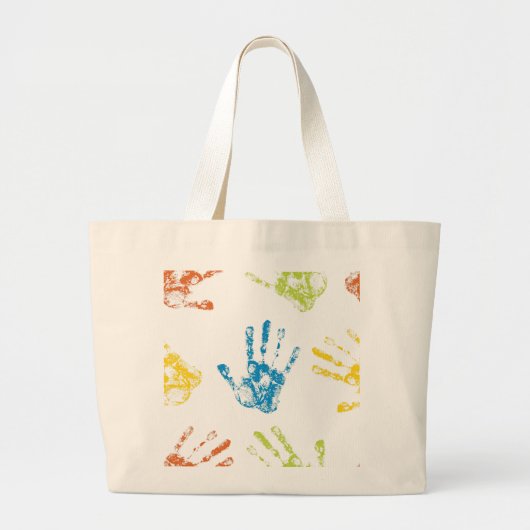 Kinder handafdrukken in verf grote tote bag (Voorkant)