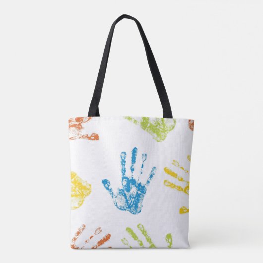 Kinder handafdrukken in verf tote bag (Achterkant)
